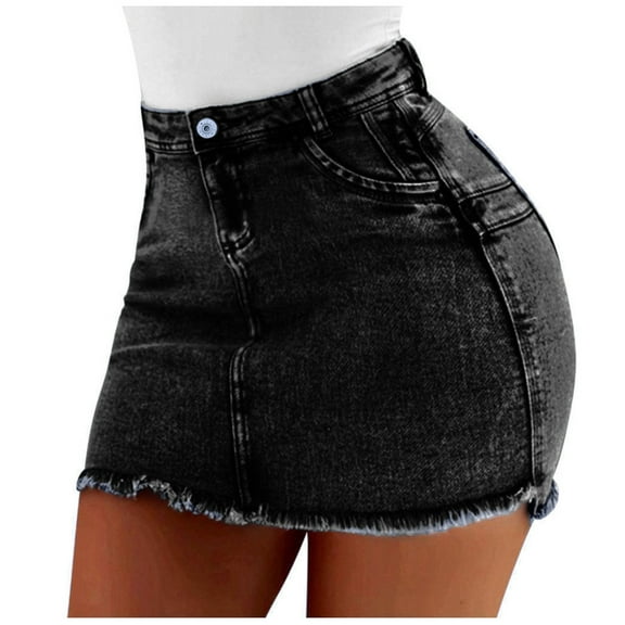 BKQCNKM Denim Skirt Skirts for Women Mini Skirt Wash Female Short Skirts Summer Women Denim Fashion Pockets Jeans Skirt Black Skirt, Black M