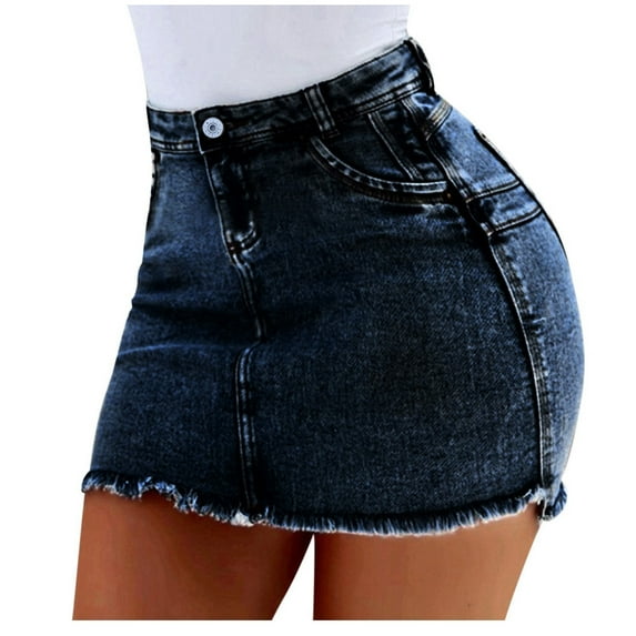 BKQCNKM Denim Skirt Skirts for Women Mini Skirt Wash Female Short Skirts Summer Women Denim Fashion Pockets Jeans Skirt Blue Skirt, Blue XL