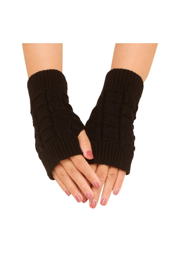 Fingerless Gloves for Women Fingerless Gloves Women Casual Autumn and Winter Simple Solid Color Pattern Knitted Short Half Finger Gloves for Cold Weather, Black One Size