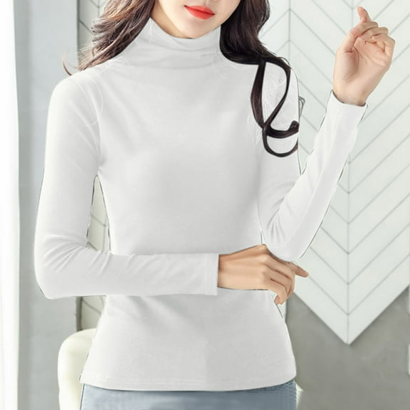 BKQCNKM Flannel Shirt Spring And Autumn High Neck Bottoming Womens Long Sleeve Casual Loose T Shirt Dress Womens Cotton Long Sleeve T Shirt Workout Shirts Women Long Sleeve Tops White L