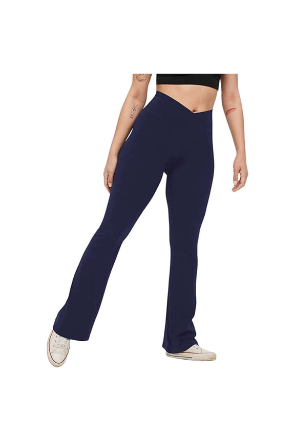 Flare Leggings Flare Leggings for Women Flared Leggings Yoga Pants for Women High Waist Long Two Pockets Yoga Pants with Pockets for Women, Navy M