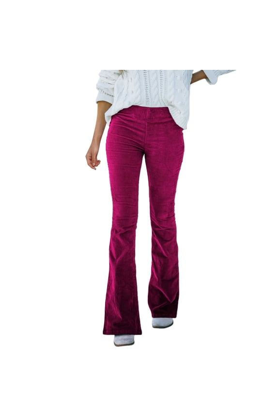 Flare Leggings Flare Leggings for Women Corduroy Flare Pants Elastic Waist Bell Bottom Trousers Bell Bottom Jeans for Women Wine S