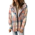 BKQCNKM Fleece Jacket Women's Plaid Fashion Casual Long Sleeve Pocket