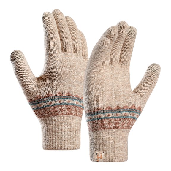 BKQCNKM Gloves for Cold Weather Winter Gloves Knit Gloves for Women Warm Winter Double Fleece Jacquard Screen Gloves Winter Gloves Women, Khaki One Size
