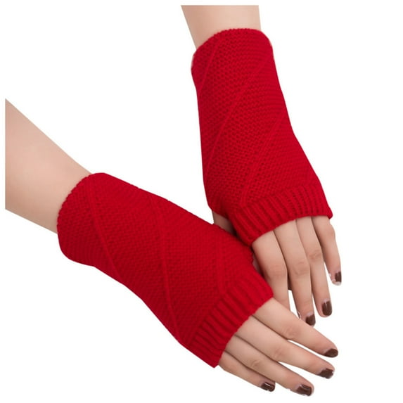 BKQCNKM Gloves for Cold Weather Winter Gloves Knitted Fingerless Arm Keep Winter Girl Gloves Mitten Warm Women Warm Soft Gloves Winter Gloves Women, Red One Size