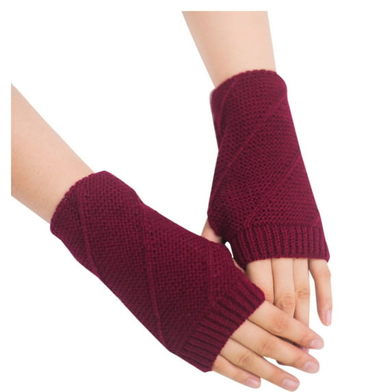 BKQCNKM Gloves for Cold Weather Winter Gloves Knitted Fingerless Arm Keep Winter Girl Gloves Mitten Warm Women Warm Soft Gloves Winter Gloves Women, Wine One Size