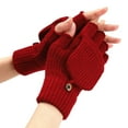 thumbnail image 1 of BKQCNKM Gloves for Cold Weather Winter Gloves Winter Knit Convertible Fingerless Gloves Wool Gloves Thermal Gloves Unisex Winter Gloves Women, Red One Size, 1 of 5