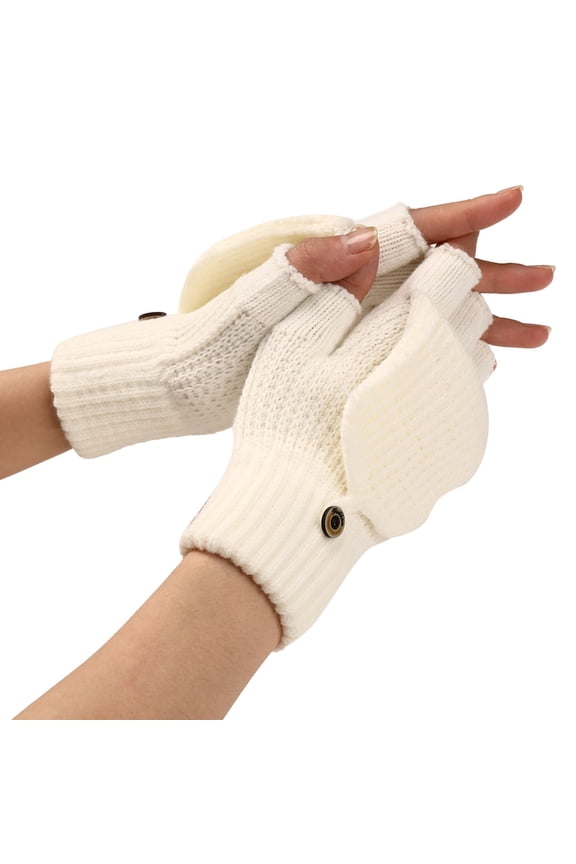 Gloves for Cold Weather Winter Gloves Winter Knit Convertible Fingerless Gloves Wool Gloves Thermal Gloves Unisex Winter Gloves Women, White One Size