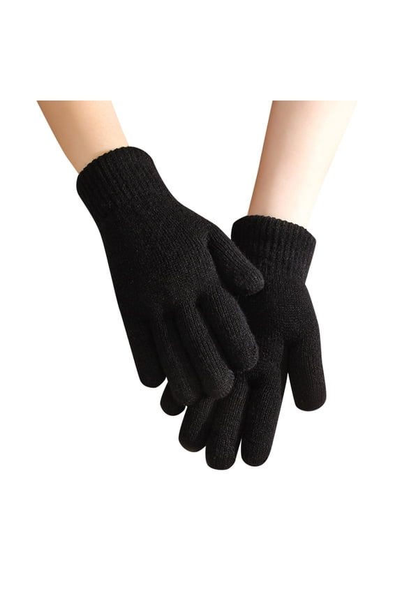 Gloves for Cold Weather Winter Gloves Women Autumn and Winter Simple Fashion Double Thick Knitted Warm Gloves Winter Gloves Women, Black One Size