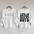 thumbnail image 1 of BKQCNKM Graphic Hoodies Women's Fashion And Fun Life Is Better With My Boys Letter Print Round Neck Sweater Womens Hoodies Long Sleeve Workout Top White XL, 1 of 3