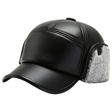 BKQCNKM Hats for Men, Mens Hats, Baseball Cap, Baseball Cap Winter Thickening Warm Ear Hundred Casual Anti Cold Imitation Leather Hat, Gray One Size