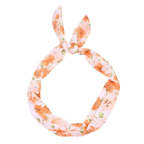 BKQCNKM Headbands for Women Headband for Washing Face Paisley Rockabilly Wired Headband Polka Dot Tartan Retro Scarf Wire Hair Band Headbands, Orange One Size