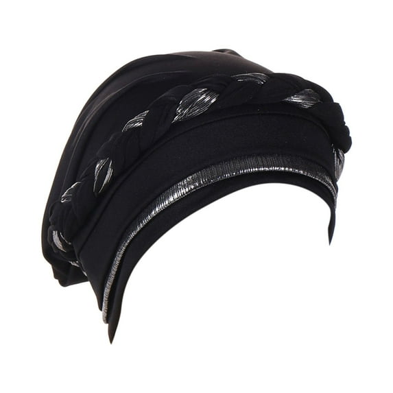 BKQCNKM Headbands for Women Headband for Washing Face Women Braid Hat Muslim Ruffle Cancer Turban Wrap Cap Headbands, Black One Size