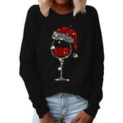 BKQCNKM Hoodies For Women Christmas Womens Clothes Top O Print Sweater Casual Blouse Neck Long Christmas Sleeve Women'S Women'S Blouse Cute Womens Tops Black L