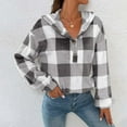 thumbnail image 1 of BKQCNKM Hoodies For Women Gingham Half Button Drop Shoulder Hoodie Womens Casual Plaid Shacket Button Down Long Sleeve Sweatshirt Sweatshirt For Women Fall Clothes For Women 2023 Grey S, 1 of 5
