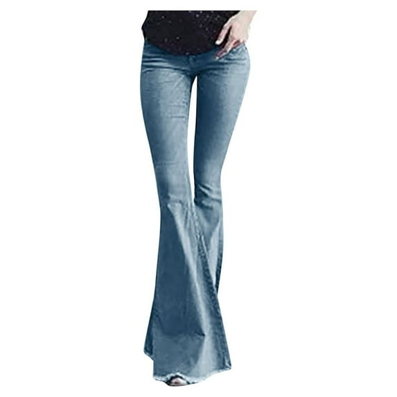 BKQCNKM Jeans For Women Women'S Pants Women Flare Mid Waisted Denim Jeans Pocket Stretch Slim Tassel Pants Jeans Sweatpants Women Blue L