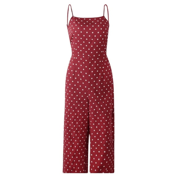 BKQCNKM Jumpsuits For Women Women'S Polka Dot Lace Up 1Piece Wide Leg Pants Suspender Jumpsuit Backless Jumpsuit Casual Pants Rompers For Women Women'S Pants Red L
