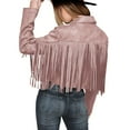 thumbnail image 1 of BKQCNKM Leather Jacket Women Winter Jackets for Women Ladies Fashion Solid Color Fringe Faux Suede Leather Jacket Fashion Fringe Motorcycle Cropped Jacket Ski Jacket Women, Pink S, 1 of 5