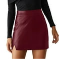 thumbnail image 1 of BKQCNKM Leather Skirt Skirts for Women Mini Skirt Women's Faux Leather High Waisted Skirt PU Split Bodycon Shorts Skirts with Slit , Wine M, 1 of 7