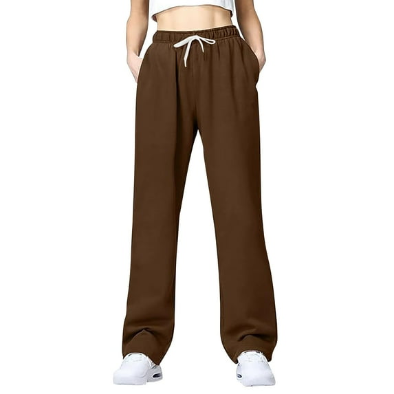 BKQCNKM Leggings For Women Sweatpants Women Women'S Autumn And Winter Solid Color Sports Pants Casual Loose Drawstring Pockets Wide Straight Pants Cargo Pants Women Brown L
