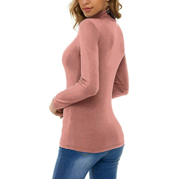 BKQCNKM Long Sleeve Shirts for Women Turtleneck Shirt Women White Long Sleeve Shirts for Women Black Long Sleeve Shirt for Woman Long Sleeve High Neck Solid Color Shirts for Women, Pink M