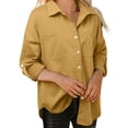 thumbnail image 1 of BKQCNKM Long Sleeve Shirts For Women Women Loose Denim Shirt Pocket Long Sleeve Shirt Shirt Tops Coat Workout Tops For Women Womens Fall Fashion 2023 Yellow S, 1 of 5