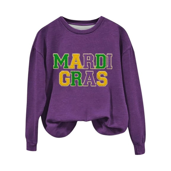 BKQCNKM Mardi Gras Outfit for Women Mardi Gras Shirts for Women Oversized Sweatshirt for Women Sweatshirt for Women Crew Neck Long Sleeve Mardi Gras Mardi Gras Sweatshirt, Purple S
