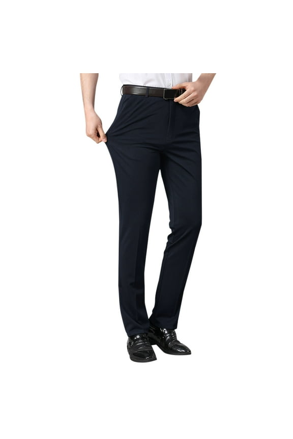 Men'S Pants Mens Pants Male Casual Solid Slim Suit Pants Zipper Fly Pocket Straight Pants Trousers Long Johns For Men Navy 35