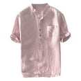 thumbnail image 1 of BKQCNKM Mens Dress Shirts Short T Blouse Sleeve Pocket Cotton Tops Stripe Button Baggy Shirts Men'S Men'S Blouse Mens Shirts Linen Shirts For Men Red 3XL, 1 of 8
