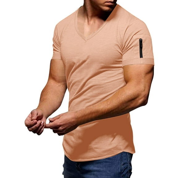 BKQCNKM Mens Shirts for Men Mens Summer Fashion Casual Solid Color Zipper Pocket T Shirt Short Sleeve Shirt Top Blouse Mens T Shirt, Pink 3XL