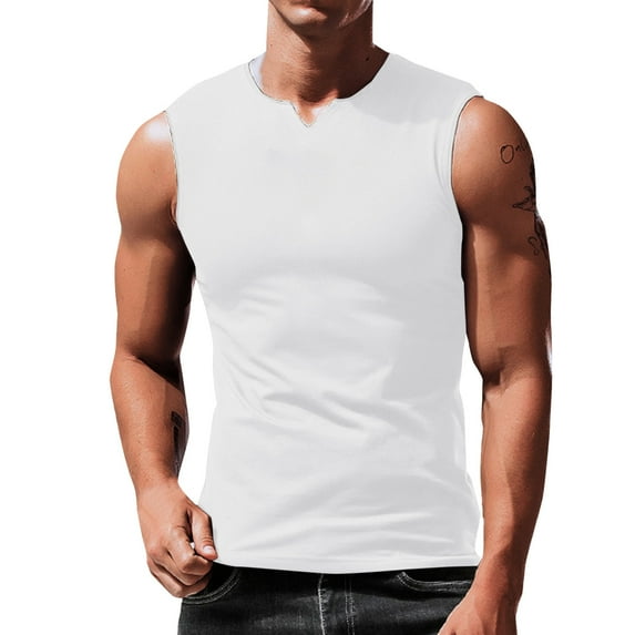 BKQCNKM Mens Shirts for Men Spring Summer Casual Sleeveless Tank Tops Tee Shirt Top Blouse Mens T Shirt, White 3XL