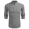 thumbnail image 1 of BKQCNKM Mens Shirts for Men's Casual Shirts Band Collar Long Sleeve Beach Hippie T Shirts Fashion Striped Shirts Mens T Shirt, Gray 2 3XL, 1 of 7
