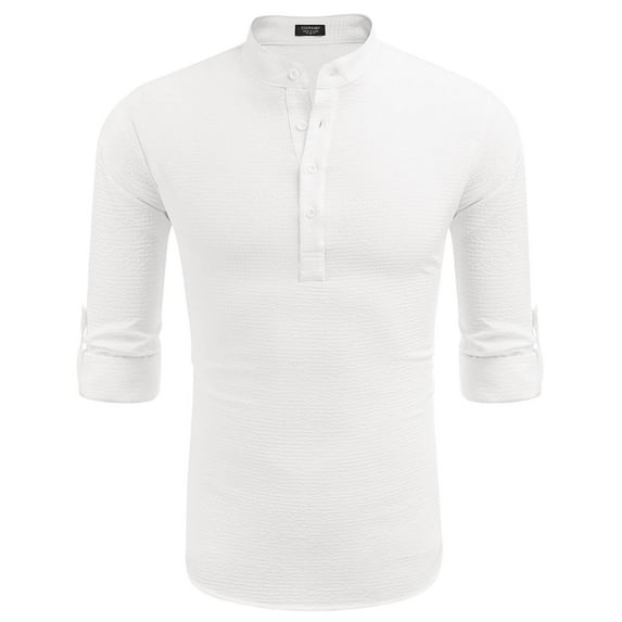 BKQCNKM Mens Shirts for Men's Casual Shirts Band Collar Long Sleeve Beach Hippie T Shirts Fashion Striped Shirts Mens T Shirt, White 3XL