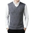 thumbnail image 1 of BKQCNKM Mens Sweater Sweater Mens Fashion Casual Jacquard V Neck Bottomed Plaid Shirt Sleeveless Sweater Vest Sweaters For Men Gray Xl, 1 of 5
