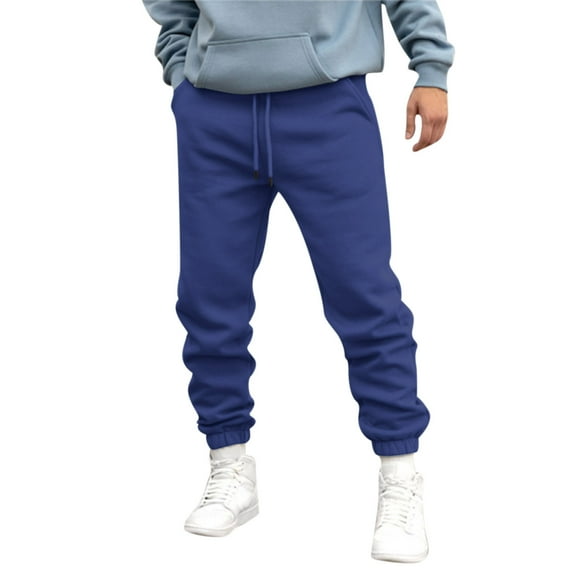 BKQCNKM Mens Sweatpants Baggy Sweatpants Men Fleece Lined Pants Men Autumn and Winter Fashion Leisure Loose Sports Running Solid Color Lace Up Pants Workout Pants for Men Blue L
