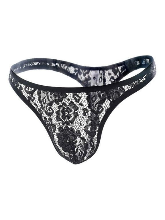 Mens Thong, Lace Thongs, Low Rise Briefs, Men Lace Low-waisted Briefs, Mens G Strings & Thongs Underwear,Black XL