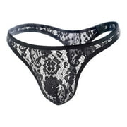BKQCNKM Mens Thong, Lace Thongs, Low Rise Briefs, Men Lace Low-waisted Briefs, Mens G Strings & Thongs Underwear,Black XXL