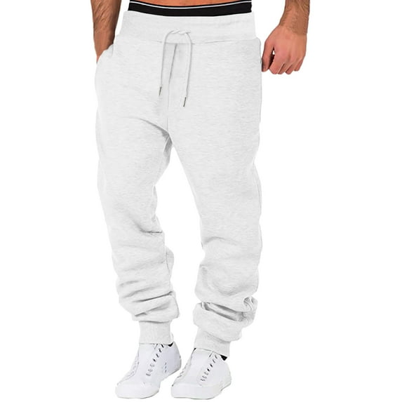 BKQCNKM Pantalones De Hombre Men's Pants High Street Leisure Loose Sports Running Solid Color Lace Up Pants Sweater Pants Trousers Sweatpants Sweatpants 1Pc Pant White 3XL