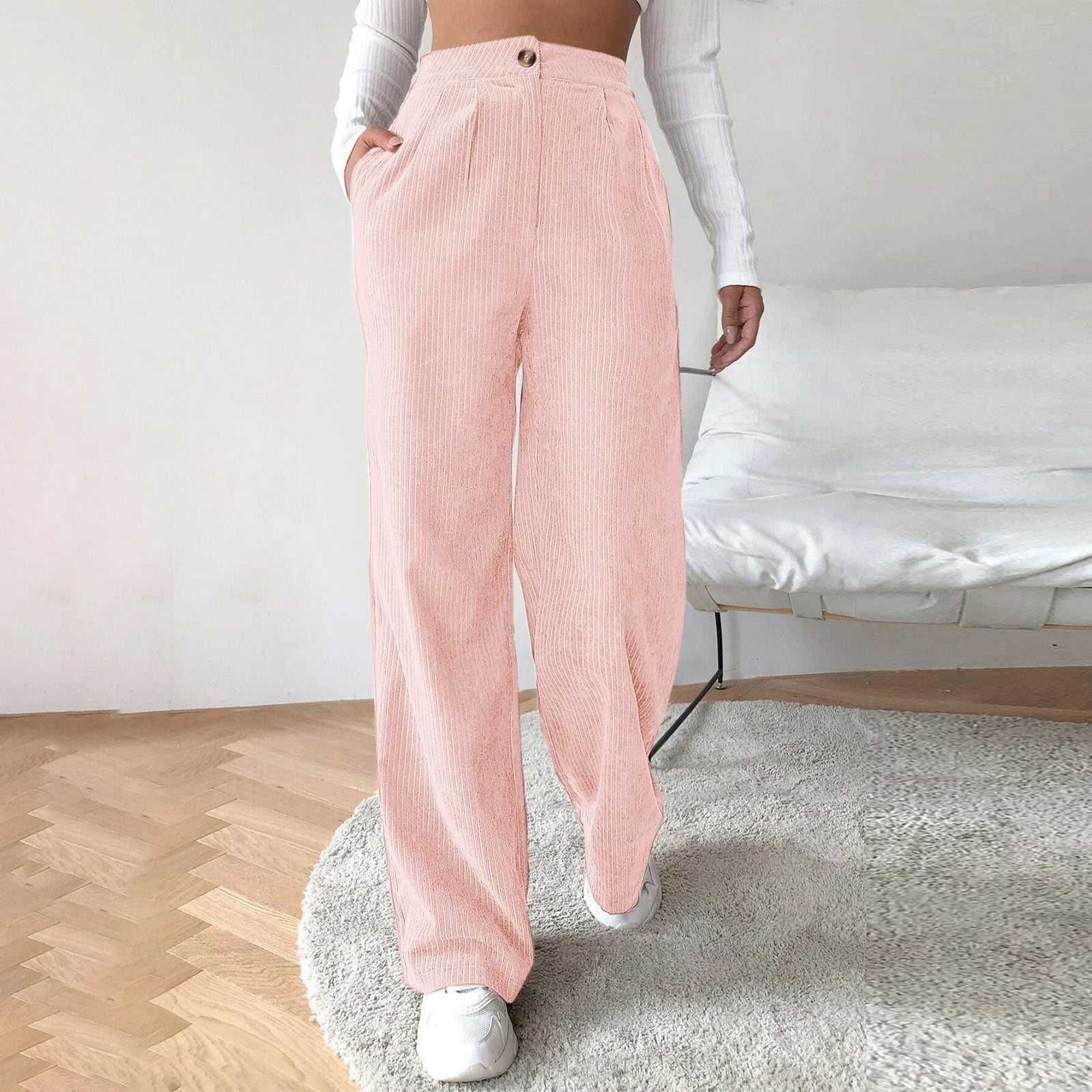 BKQCNKM Pants For Women High Waist Cord Wide Leg Pants Straight Trousers Women Big Size Corduroy Pants For Ladies Sweatpants Women Womens Joggers Pink M Walmart