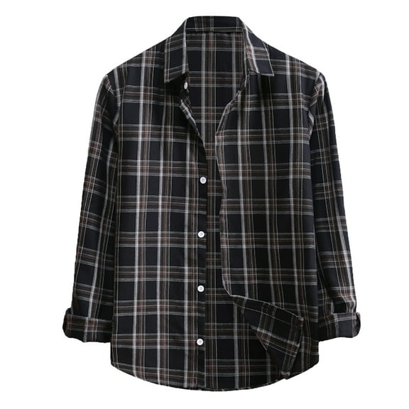 BKQCNKM Polo Shirts For Men Men'S Spring And Fashion Casual Oversized Plaid Shirt Jacket Cardigan Men'S Casual Jacket Mens Shirts Fall Shirts Black L