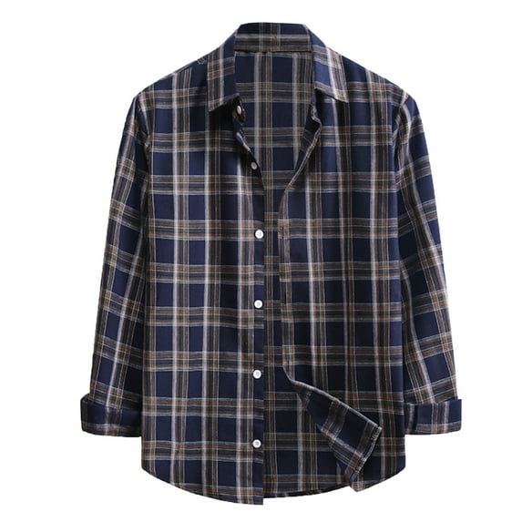 BKQCNKM Polo Shirts For Men Men'S Spring And Fashion Casual Oversized Plaid Shirt Jacket Cardigan Men'S Casual Jacket Mens Shirts Fall Shirts Navy L