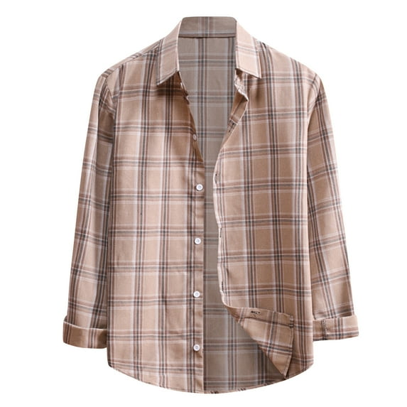 BKQCNKM Polo Shirts For Men Men'S Spring And Fashion Casual Oversized Plaid Shirt Jacket Cardigan Men'S Casual Jacket Mens Shirts Fall Shirts Yellow XXL