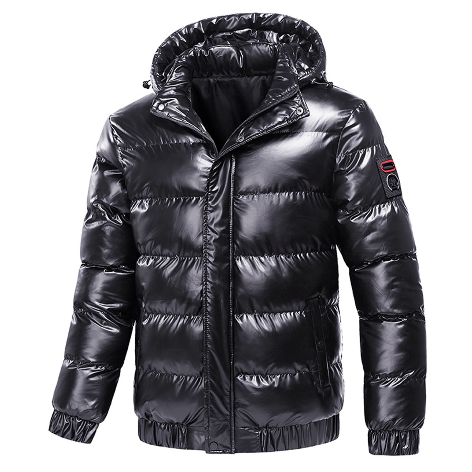 BKQCNKM Puffer Jacket Men Mens Puffer Jacket Men's Solid Color Shiny Jacket Zipper Long Sleeved Hooded Cotton Jacket Puffer Jacket, Black L BKQCNKM Puffer Jacket Men Mens Puffer Jacket Men's Solid Color Shiny Jacket Zipper Long Sleeved Hooded Cotton Jacket Puffer Jacket, Black L