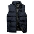 thumbnail image 1 of BKQCNKM Puffer Vest Cropped Puffer Vest Collar Winter Color Autumn Men Vest Fashion Coat Stand Top Jacket Men's Blouse Vest, Navy L, 1 of 2