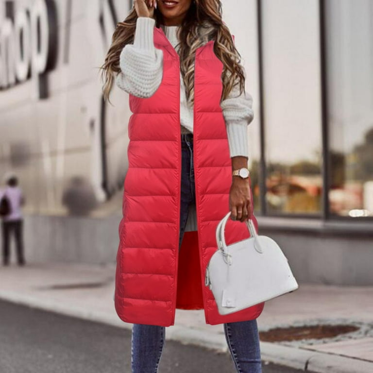 BKQCNKM Puffer Vest Women Vests for Women 2024 Autumn Winter New Down Vest for Women Long Over Knee Slim Versatile Hooded Down Jacket Vest Long Puffer Vest Women Red 1 XXL Walmart