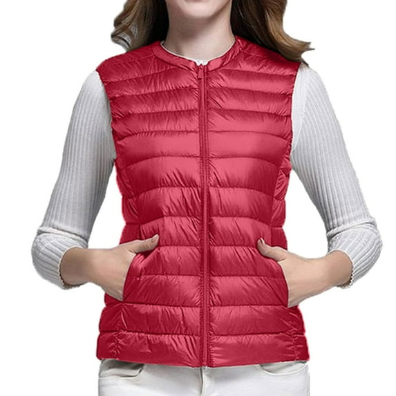 BKQCNKM Puffer Vest Women Vests for Women 2024 Women Vest Cultivate One Morality Warm V Neck Thin Down Vest Inside Cropped Puffer Vest, Red XXL