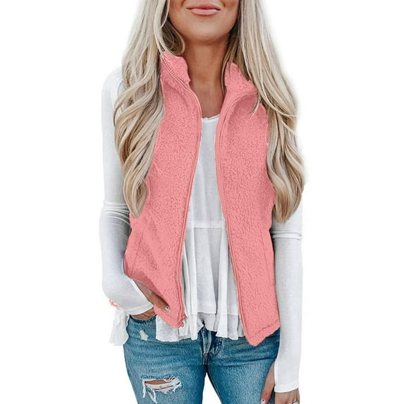 BKQCNKM Puffer Vest Women Vests for Women 2024 Women's Solid Color Fashion Casual Sleeveless Pocket Zipper Coat Cropped Puffer Vest, Pink M