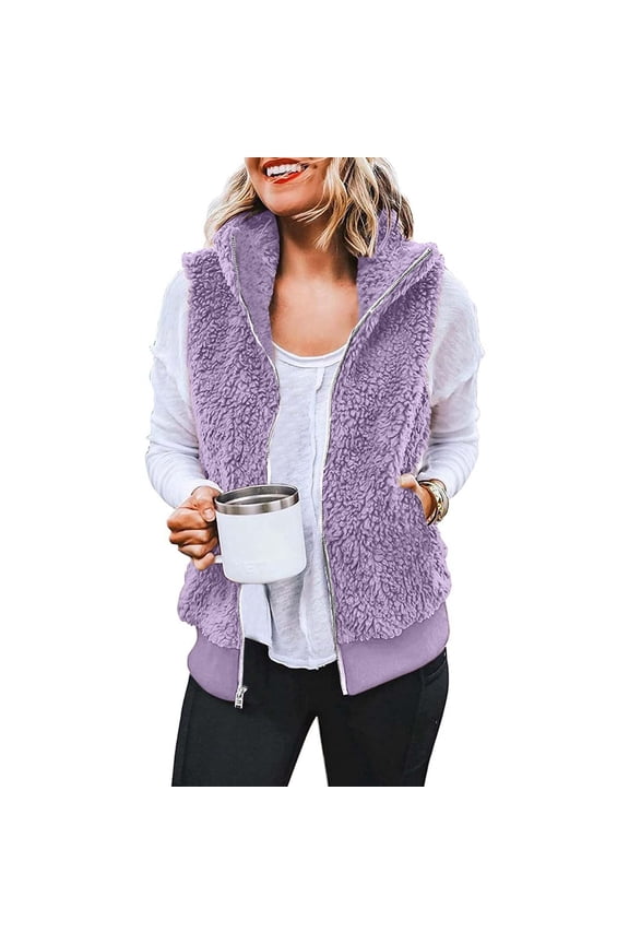 Puffer Vest Women Vests for Women 2024 Women's Solid Color Fashion Casual Sleeveless Pocket Zipper Coat Cropped Puffer Vest, Purple M