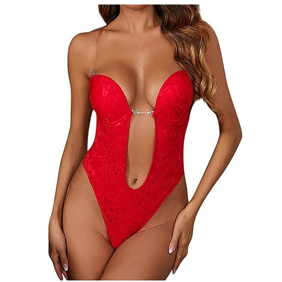 BKQCNKM Shapewear Bodysuits for Women, Tummy Control Shapewear, Strapless Shapewear for Women, Plus Size Backless in Bra Body Shaper with Open Crotch, Seamless Shapewear for Women,Red L