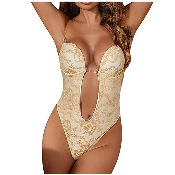 BKQCNKM Shapewear Bodysuits for Women, Tummy Control Shapewear, Strapless Shapewear for Women, Plus Size Backless in Bra Body Shaper with Open Crotch, Seamless Shapewear for Women,Beige L
